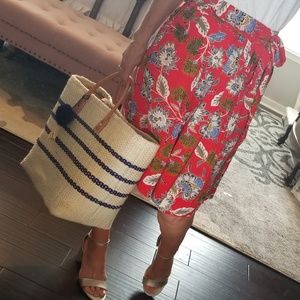 MWOT Loft pleated red skirt with tie waist